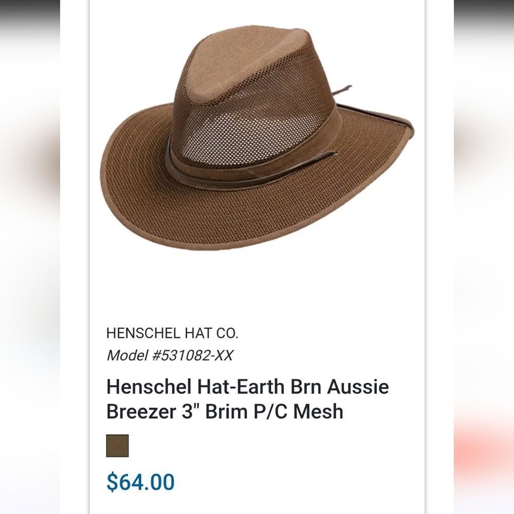 Henschel Brown Aussie Breezer Hat UPF 50+ Hiking Packable Gorpcore Size Medium‎